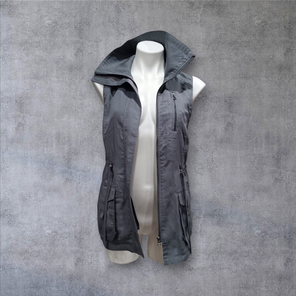 Democracy Size XSmall Gray Cinch Waist Cargo Pockets Accent Back Vest Lined - Picture 5 of 12